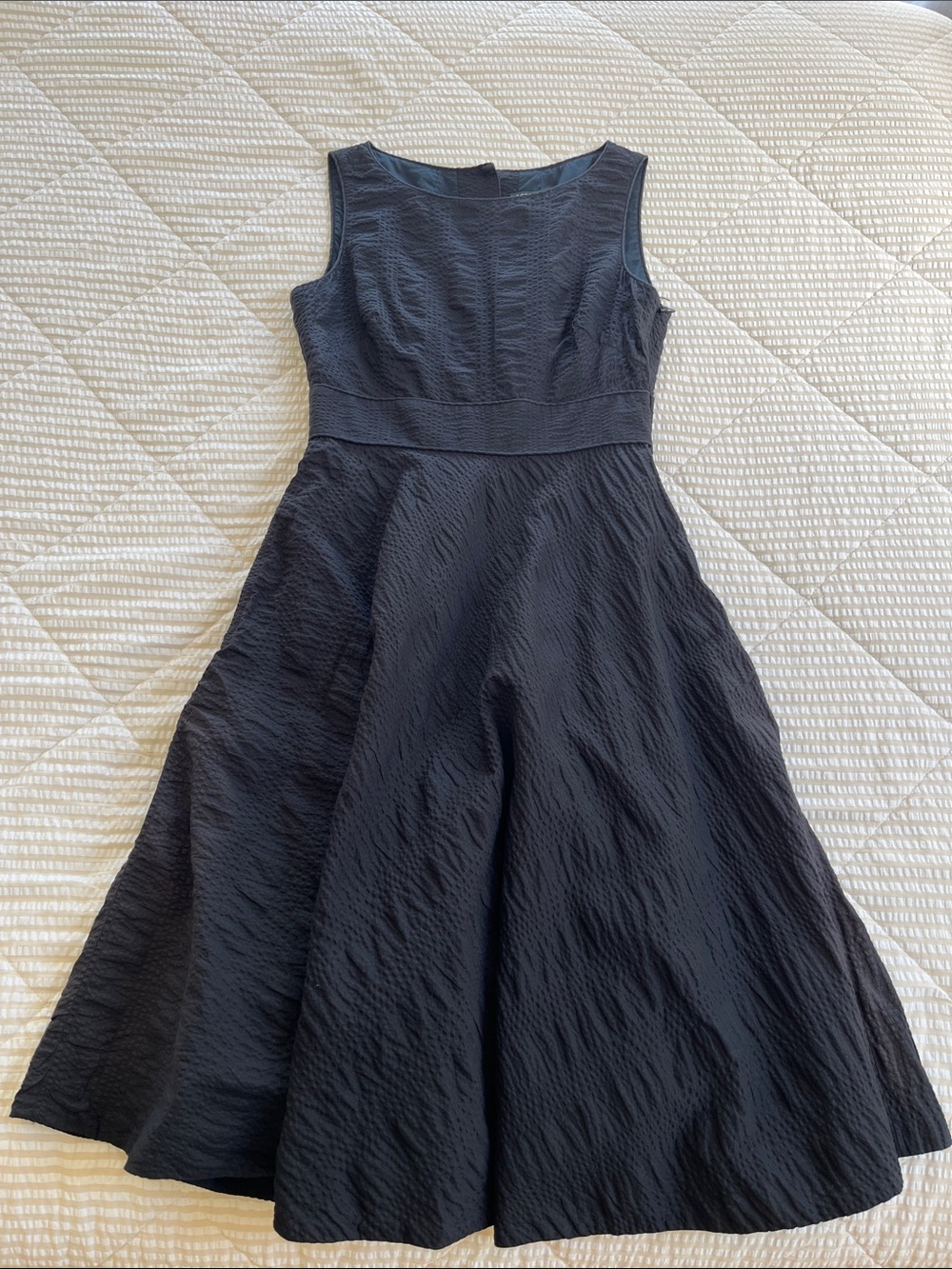 J. Crew Black Seersucker Sleeveless Fit-and-Flare Dress Size 4